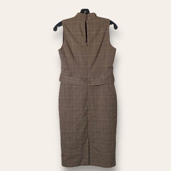 Michael Michael Kors Size 6 Brown Plaid Midi Dress - Picture 2 of 12